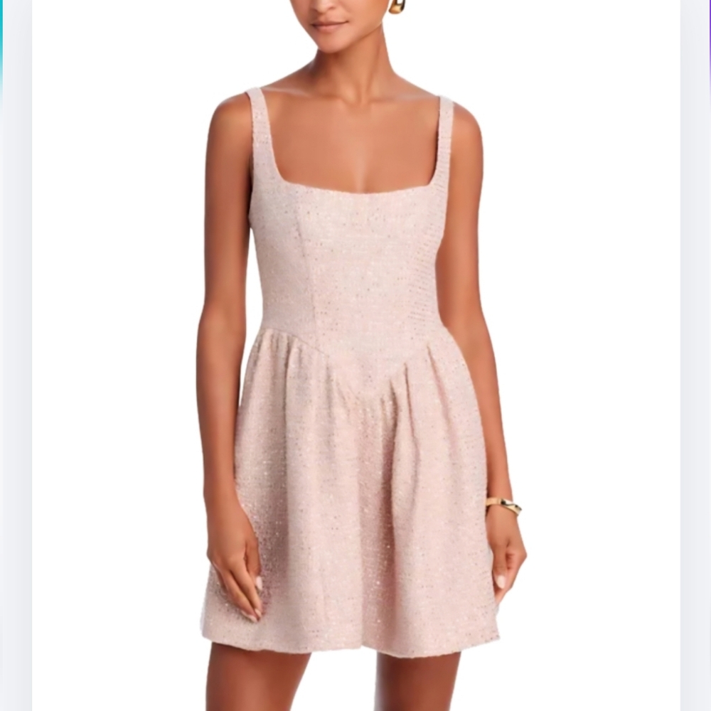 NWT AQUA x Wicked Dress Size Small Bloomingdale's LE Pink Sequin Tweed Mini